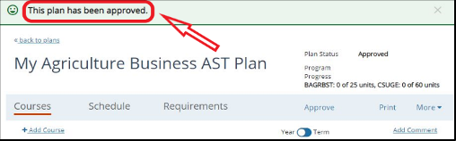 This plan has been approved message, screenshot.